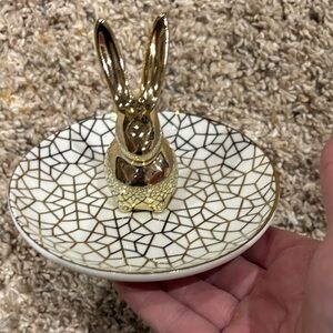 Gold and White Rabbit Ring Holder